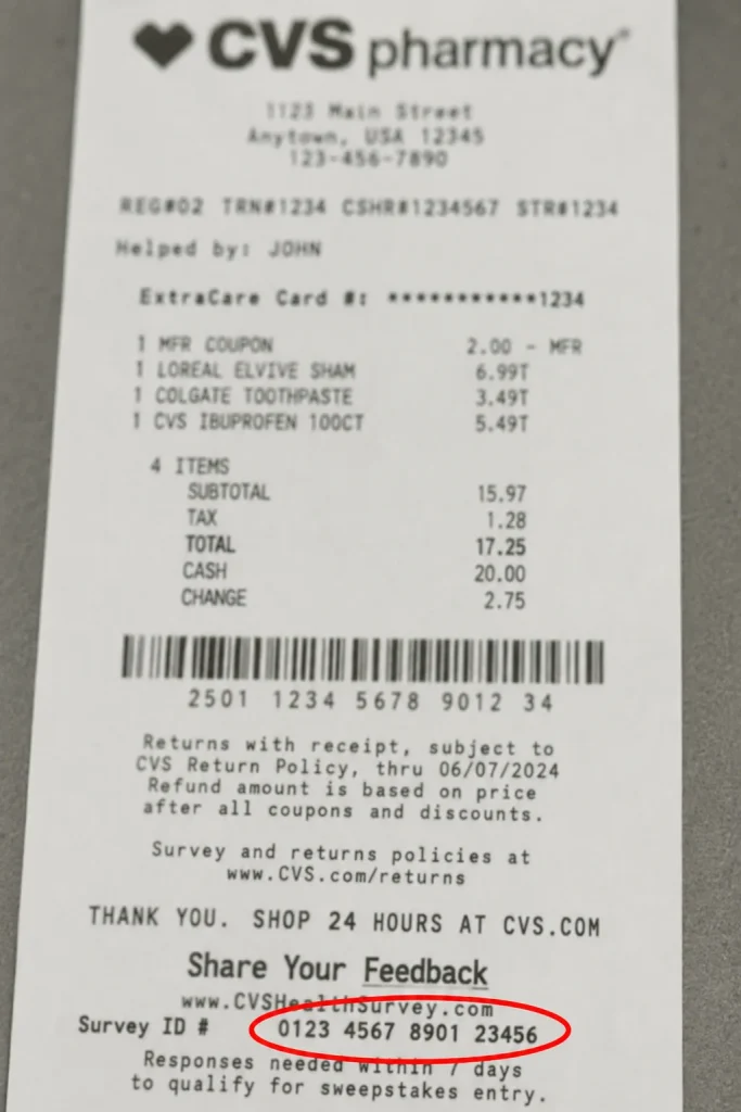 CVS pharmacy sample receipt