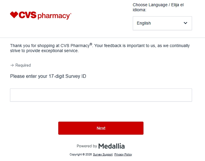 CVSHealthSurvey.com homepage 2026 — official CVS survey entry page